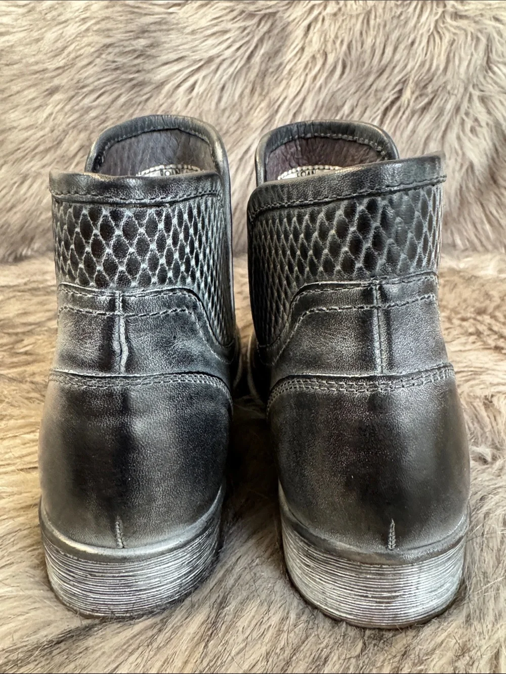 ROAN by BED|STU Black & Gray Leather Slip-On Ankle Booties with Textured Panels
